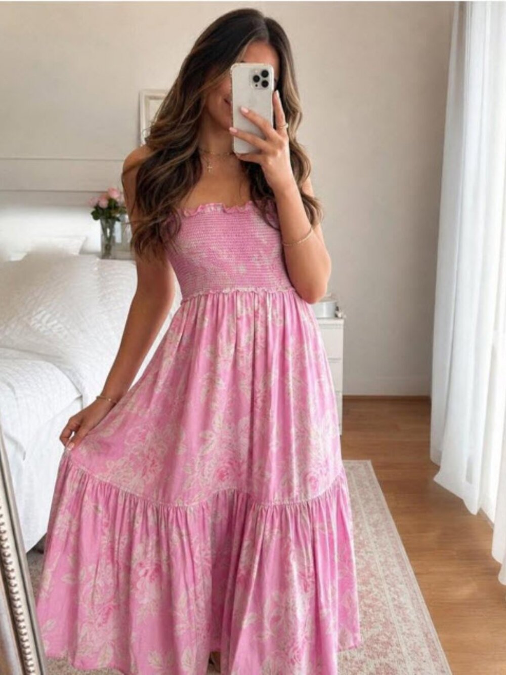 Womens LoveShackFancy Pink (Item-7) Rose Smocked Maxi Skirt or Bandeau Dress XS